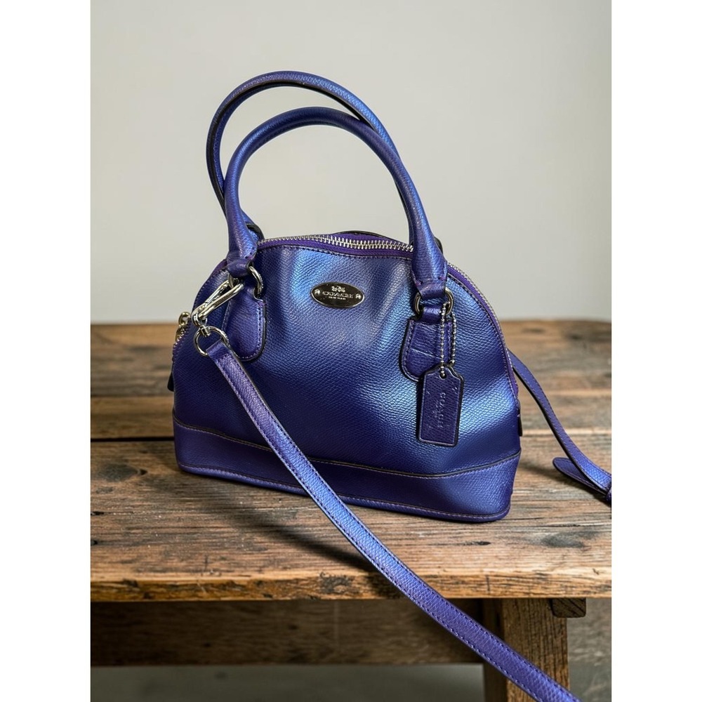 Coach Mini Cora Domed Satchel Crossgrain Leather Metallic Purple Iris Rare HTF